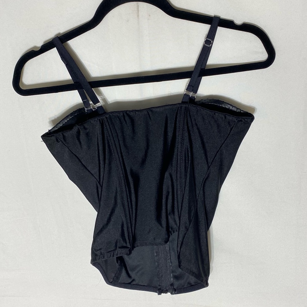 Black Faux Leather Zip Front Bustier Top M - Picture 3 of 16